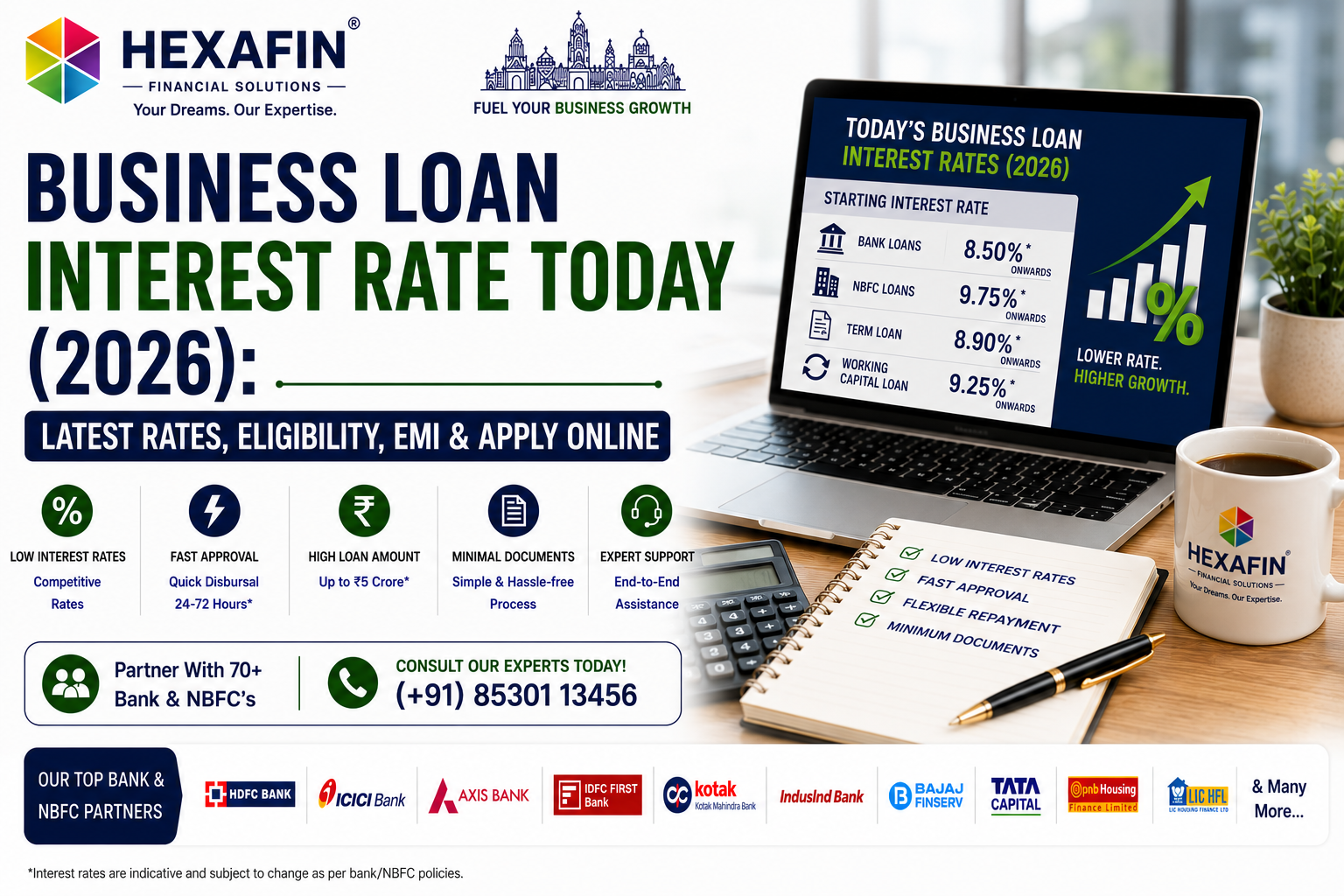 Blog 7 Business Loan Interest Rate Today (2026): Latest Rates, Eligibility, EMI & Apply Online