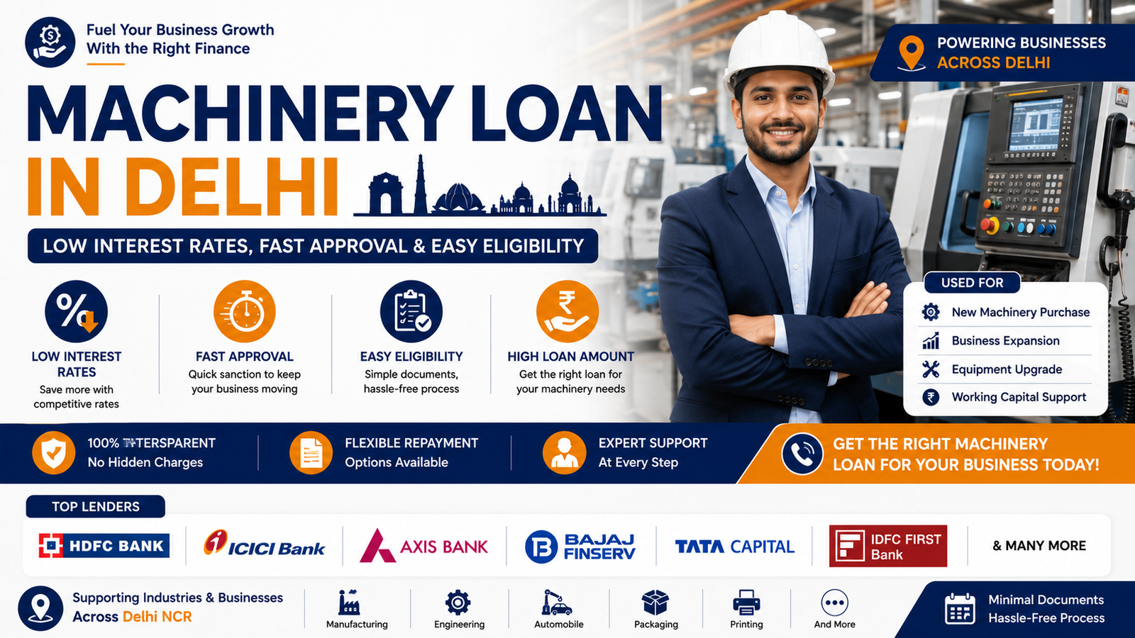 Blog 5 Machinery Loan in Delhi Low Interest Rates, Fast Approval & Easy Eligibility (2026 Guide)