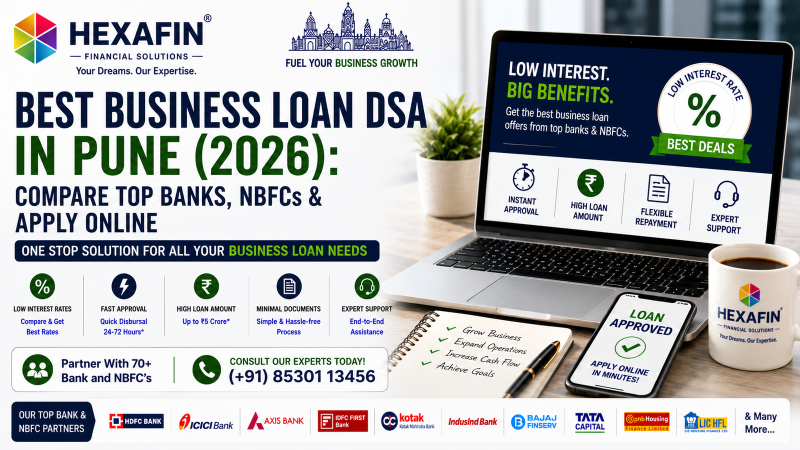 Blog 9 Best Business Loan DSA in Pune helping businesses compare top banks and NBFCs through Hexafin