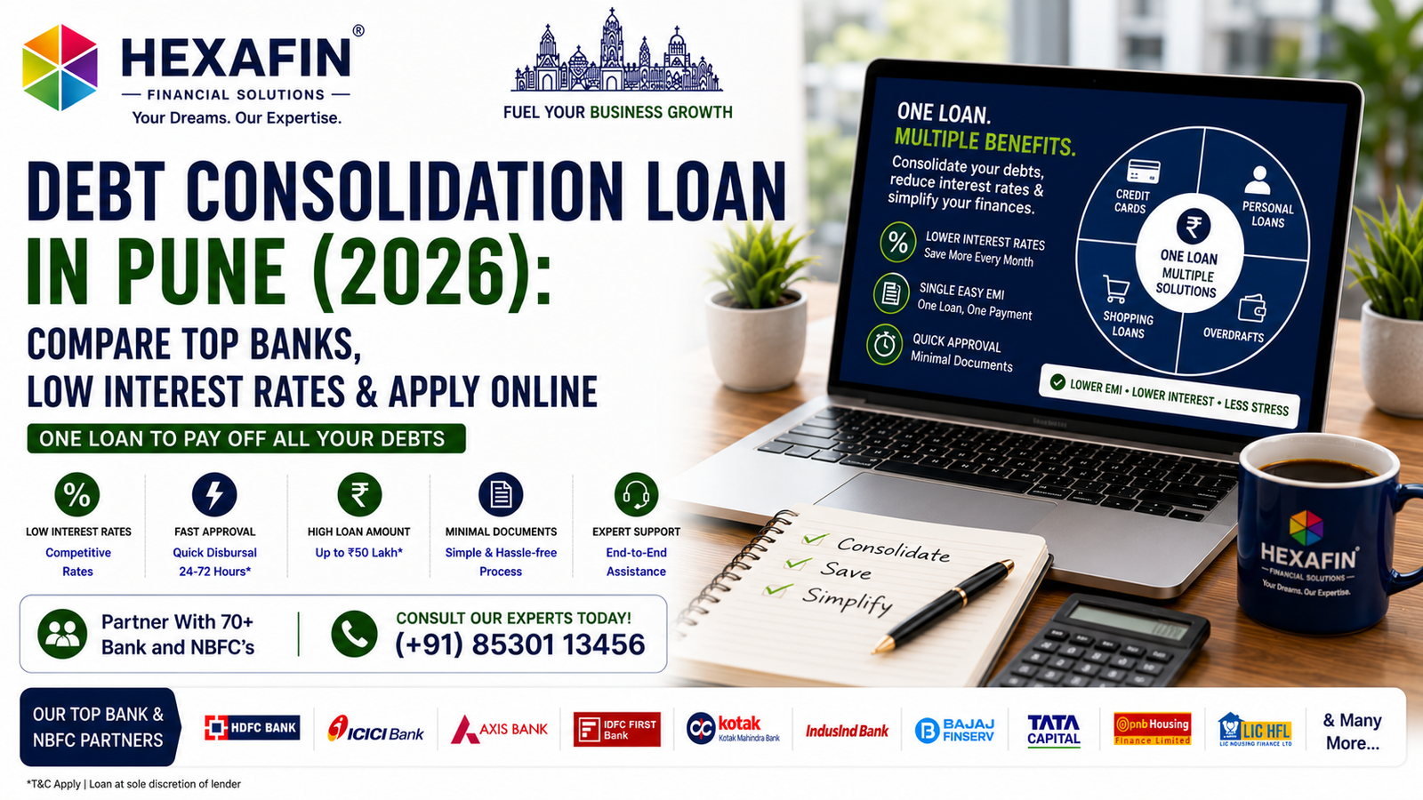 Blog 8 Debt Consolidation Loan in Pune to combine multiple loans into one EMI with expert guidance from Hexafin Loan Consultancy