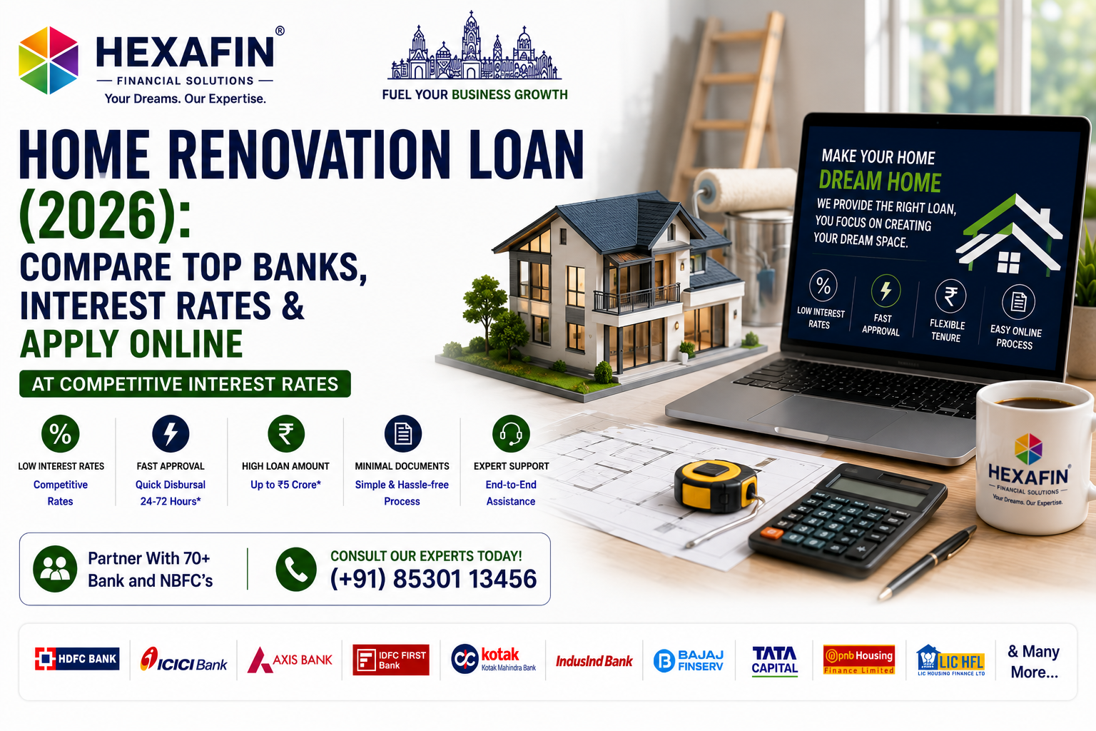 Blog 10 Home Renovation Loan comparison from top banks and NBFCs with expert guidance from Hexafin