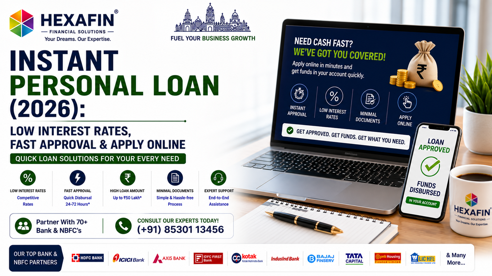 Instant Personal Loan (2026): Low Interest Rates, Fast Approval & Apply Online 1 Instant Personal Loan with low interest rates, quick approval, and expert loan assistance from Hexafin Loan Consultancy
