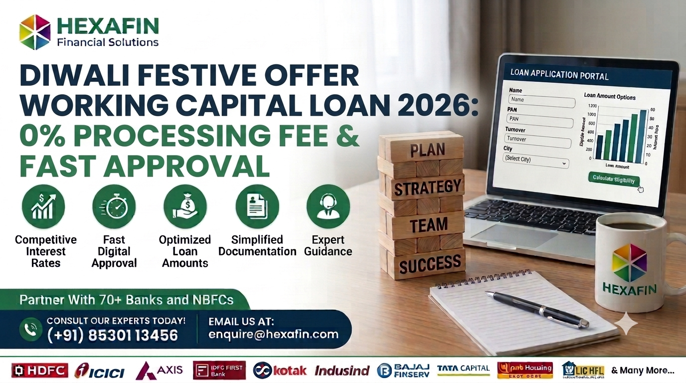 Diwali Festive Offer Working Capital Loan 2026 with 0% processing fee and fast approval banner