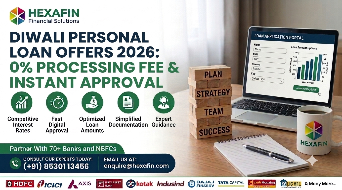 Diwali Personal Loan Offers 2026 with 0% processing fee and instant approval banner